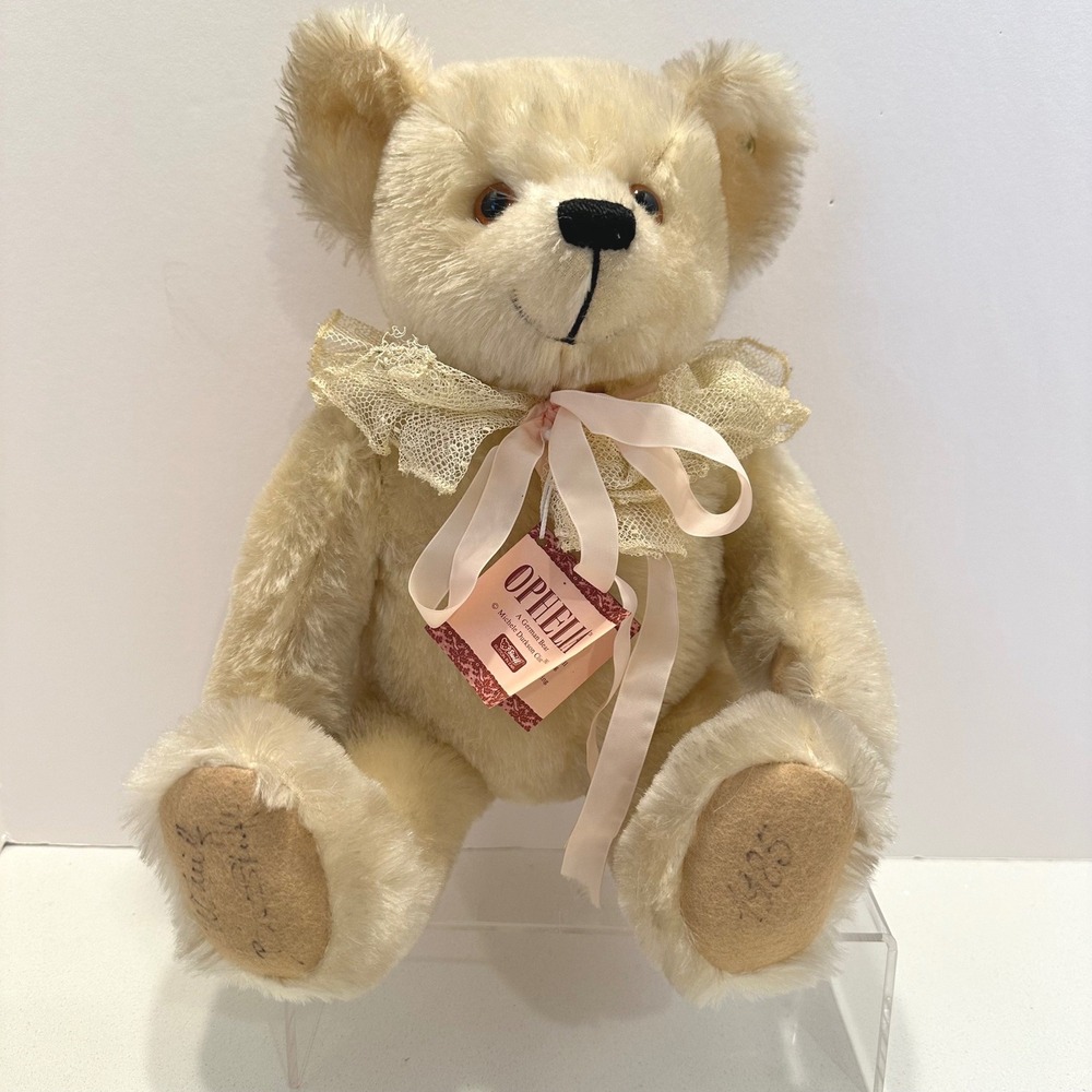 Steiff Ophelia Teddy Bear SIGNED Cream Mohair Lace Collar Vintage German Plush
